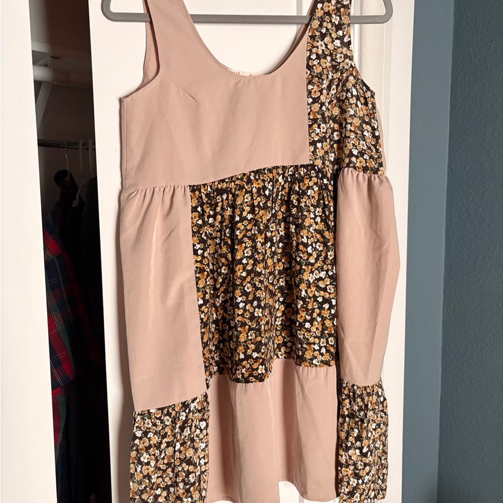 Urban Outfitters Patchwork Floral and Blush Tiered Dress